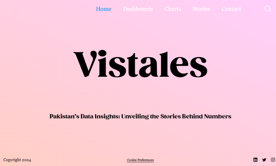 A pink gradient landing page with the huge serif wordmark Vistales centered